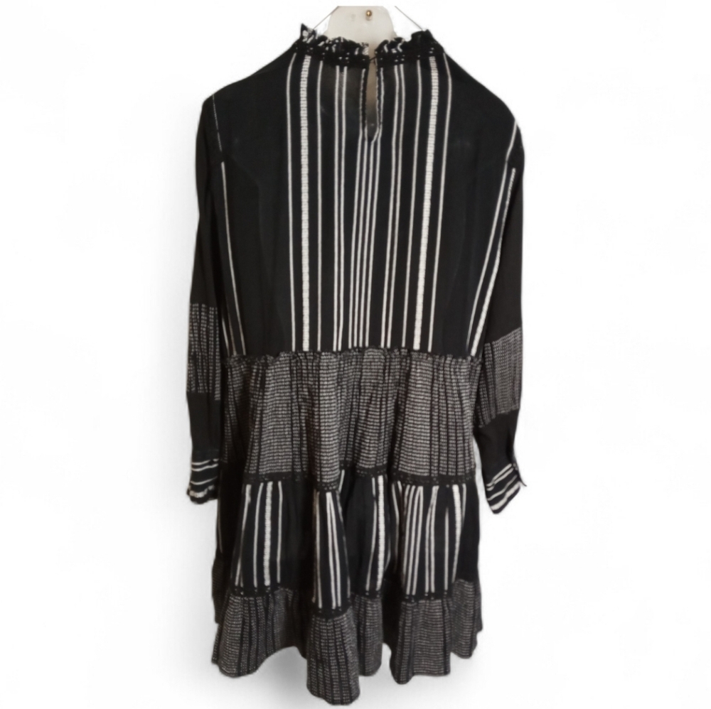 Zara Women Black White Tiered Swing Dress Long Sleeve Babydoll Size XXL - Picture 9 of 9